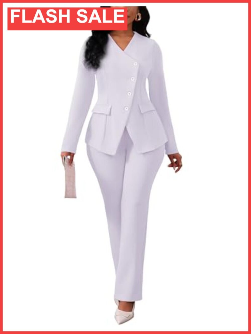 Long Sleeve V Neck Blazer Pants Set for Women Work Suit